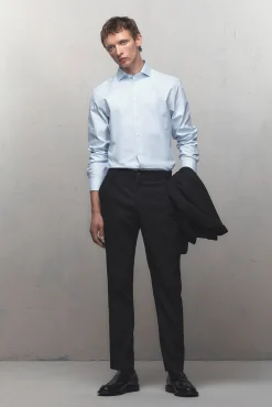 Selected Camisas|Camisas Clássicas-Camisa de manga comprida de vestir 100% algodão. Azul