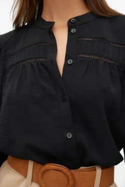 Vero Moda Blusas-Camisa de manga comprida com aberturas Preto