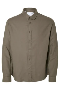 Selected Camisas-Camisa de manga comprida com corte slim Castanho