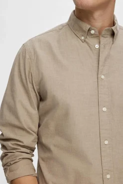 Selected Camisas-Camisa de manga comprida Slim Fit confecionada com algodão reciclado Tostado