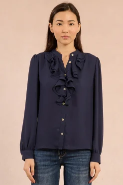 Molly Bracken Blusas-Camisa de manga comprida com detalhe de babados Azul