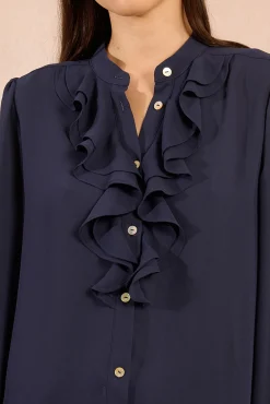 Molly Bracken Blusas-Camisa de manga comprida com detalhe de babados Azul