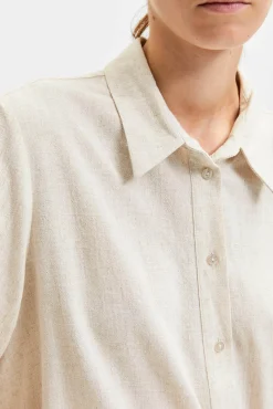 Selected Blusas-Camisa de manga comprida de linho Regular Fit Tostado