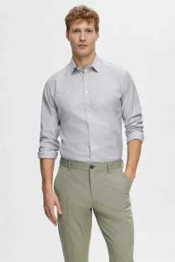 Selected Camisas|Camisas Clássicas-Camisa de manga comprida elegante 100% algodão Azul