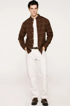 Selected Camisas-Camisa de manga comprida com corte slim Castanho