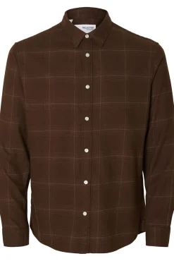 Selected Camisas-Camisa de manga comprida com corte slim Castanho
