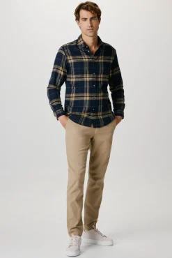 Selected Camisas-Camisa de manga comprida com corte slim Azul