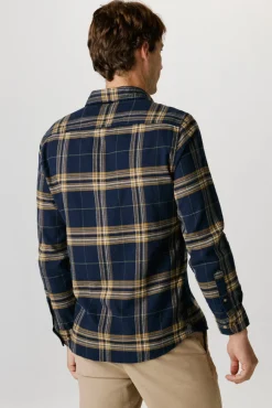 Selected Camisas-Camisa de manga comprida com corte slim Azul