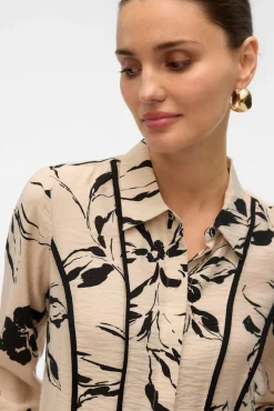 Vero Moda Blusas-Camisa de manga comprida com linhas bordadas Tostado