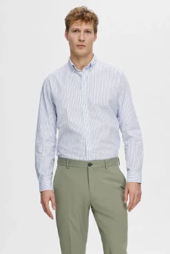 Selected Camisas-Camisa de manga comprida Slim Fit confecionada com algodão reciclado Impress&atilde;o