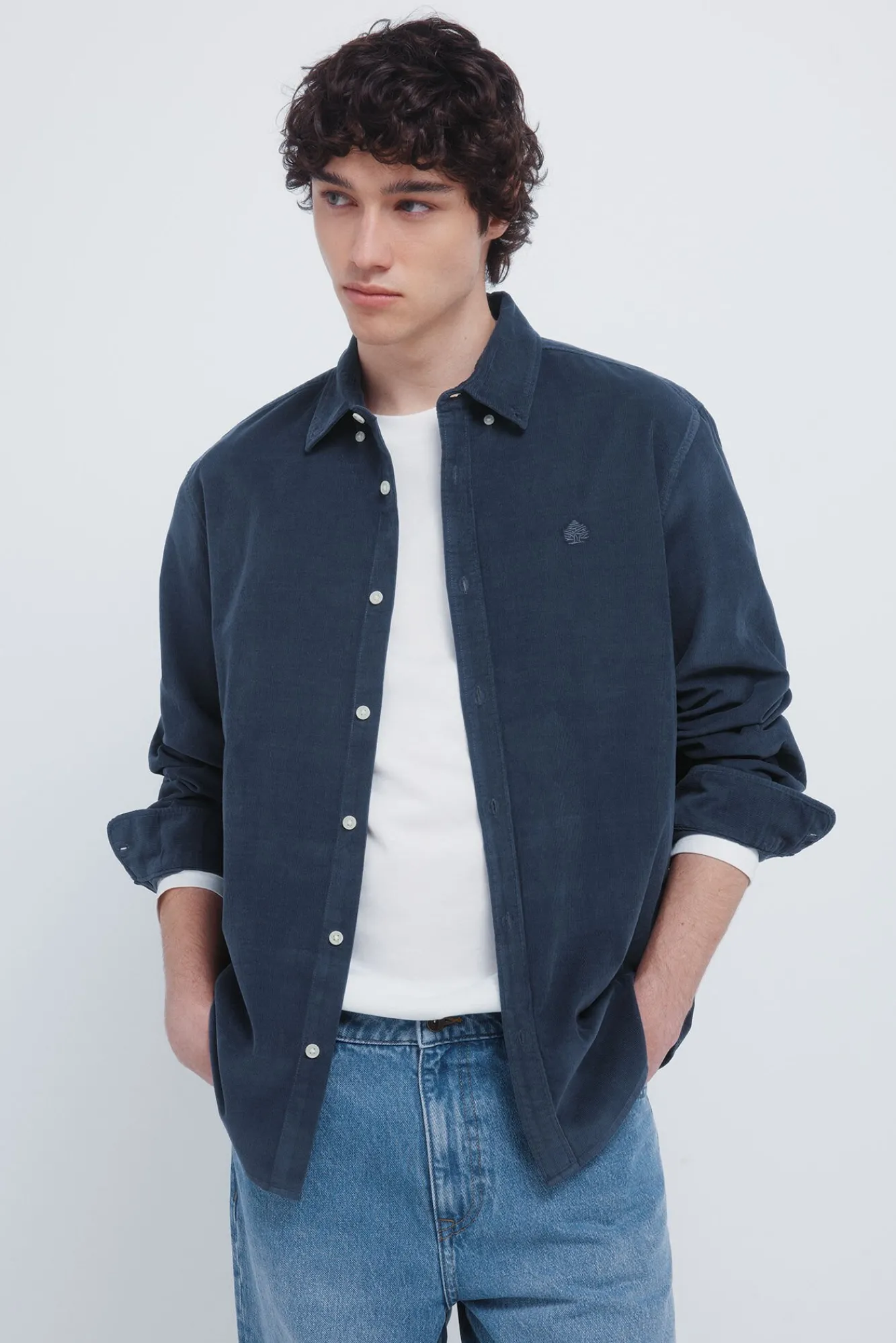 Springfield Camisas-Camisa de micro veludo cotelê azul