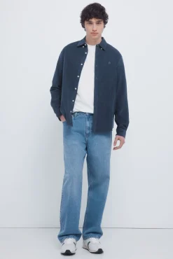 Springfield Camisas-Camisa de micro veludo cotelê azul