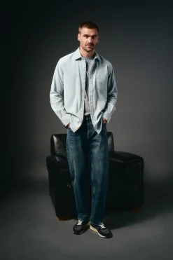 OOTO Camisas-Camisa de microveludo lisa Azul