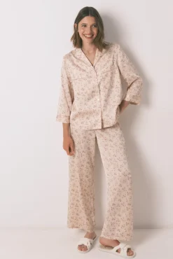 Women'secret Pijamas-Camisa de pijama longa de cetim rosa