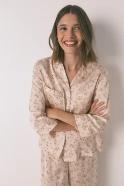 Women'secret Pijamas-Camisa de pijama longa de cetim rosa