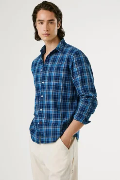 Pepe Jeans Camisas-Camisa de Popelina xadrez de corte regular azul