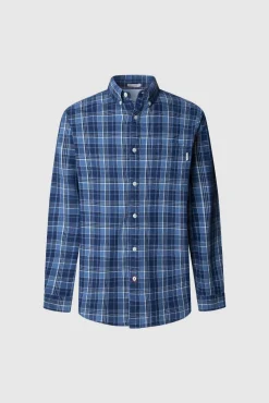 Pepe Jeans Camisas-Camisa de Popelina xadrez de corte regular azul