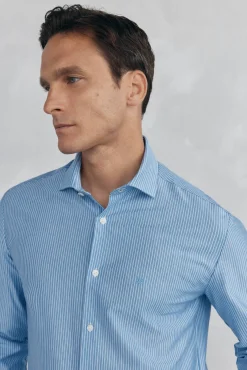Pedro del Hierro Camisas|Camisas Clássicas-Camisa de riscas malha Azul