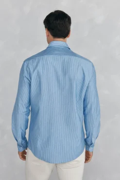 Pedro del Hierro Camisas|Camisas Clássicas-Camisa de riscas malha Azul
