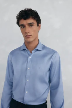 Pedro del Hierro Camisas-Camisa de sarja lisa, fácil de passar + anti-odor, corte slim Azul