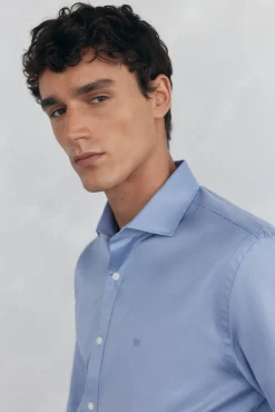 Pedro del Hierro Camisas-Camisa de sarja lisa, fácil de passar + anti-odor, corte slim Azul