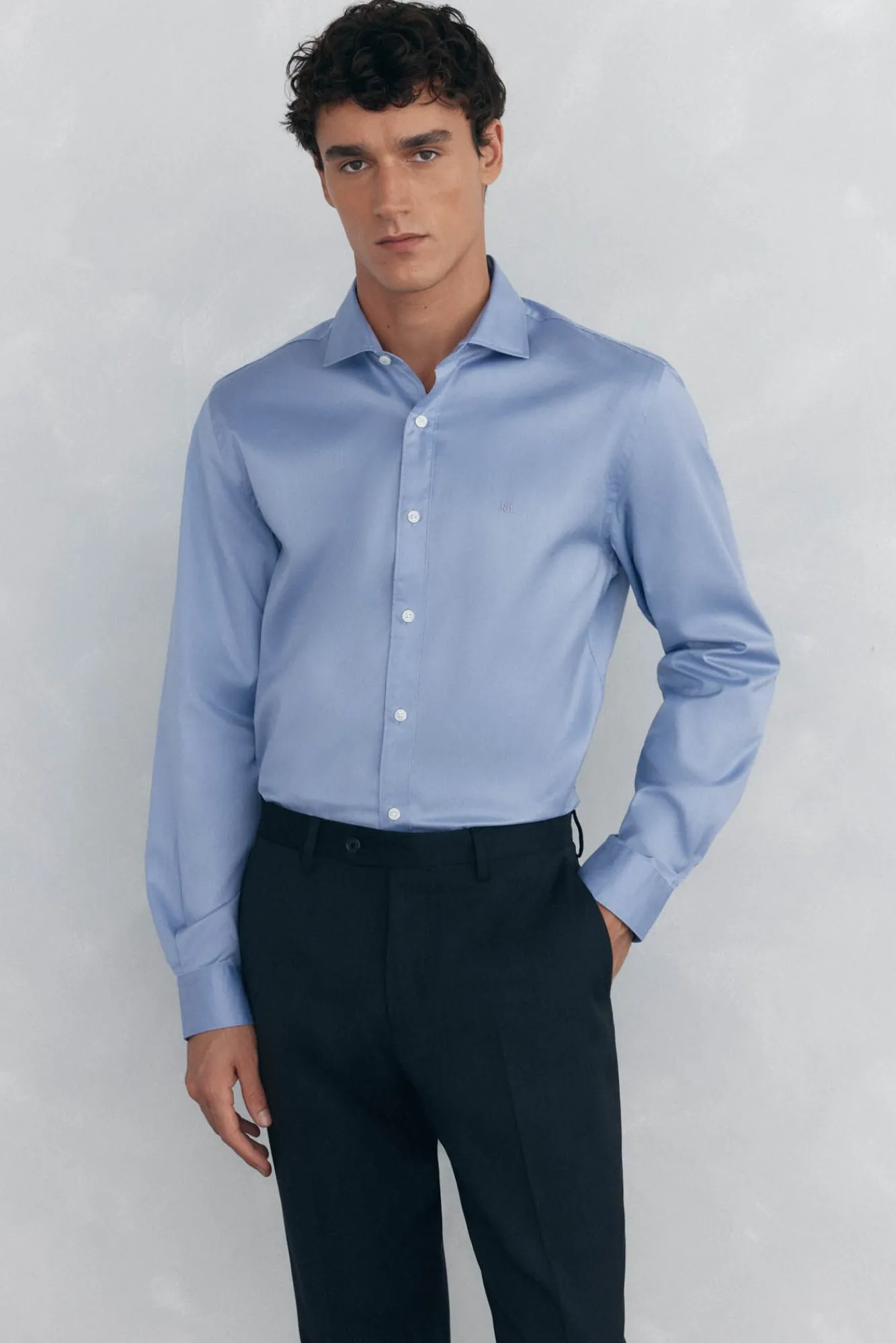 Pedro del Hierro Camisas-Camisa de sarja lisa, fácil de passar + anti-odor, corte slim Azul