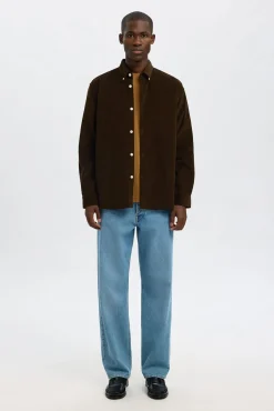 Selected Camisas-Camisa de veludo cotelê 100% algodão orgânico Castanho