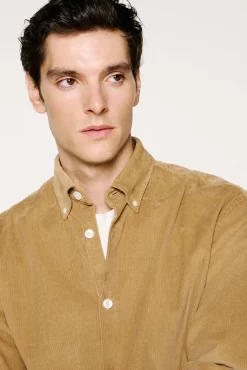 Selected Camisas-Camisa de veludo cotelê 100% algodão orgânico Castanho