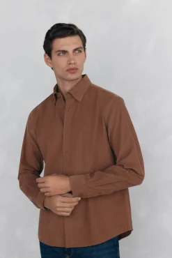 Pedro del Hierro Camisas-Camisa de veludo macio Marrom