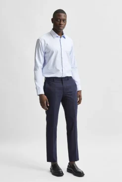 Selected Camisas|Camisas Clássicas-Camisa de vestir de manga comprida 100% algodão regular fit Azul