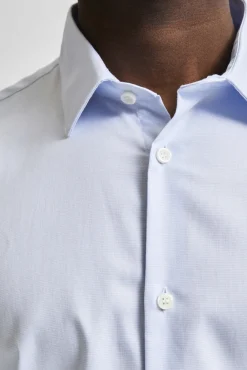Selected Camisas|Camisas Clássicas-Camisa de vestir de manga comprida 100% algodão regular fit Azul