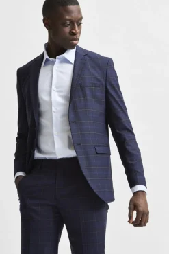 Selected Camisas|Camisas Clássicas-Camisa de vestir de manga comprida 100% algodão regular fit Azul