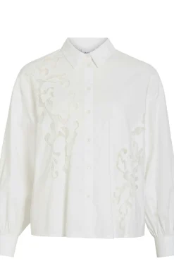 Vila Blusas-Camisa de viscose e algodão com renda Branco