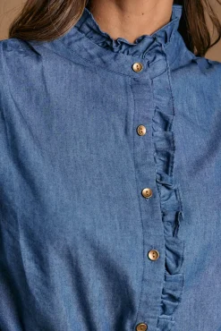 Polín Et Moi Blusas-Camisa denim com babados Javiera Azul