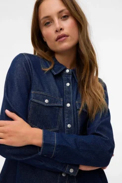Vero Moda Blusas-Camisa denim com bolsos no peito Azul
