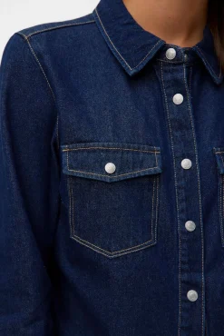 Vero Moda Blusas-Camisa denim com bolsos no peito Azul