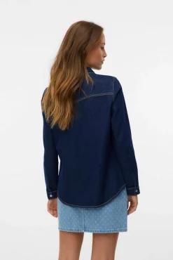 Vero Moda Blusas-Camisa denim com bolsos no peito Azul