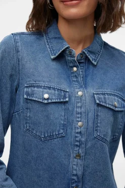 Vero Moda Blusas-Camisa denim com bolsos no peito Azul
