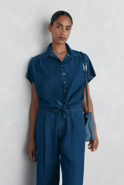 Pedro del Hierro Blusas-Camisa denim com laço Azul