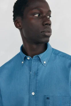 Pedro del Hierro Camisas-Camisa denim de tecido italiano Azul