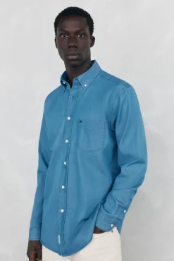 Pedro del Hierro Camisas-Camisa denim de tecido italiano Azul