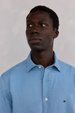 Pedro del Hierro Camisas-Camisa denim de tecido italiano Azul