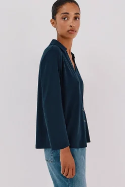 Cortefiel Blusas-Camisa elástica com botões Azul