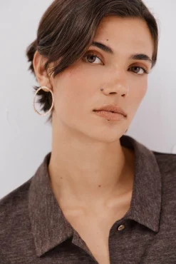 Cortefiel Blusas-Camisa elástica com botões Castanho