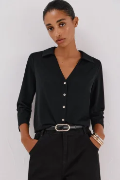 Cortefiel Blusas-Camisa elástica com botões Preto