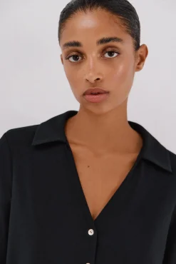 Cortefiel Blusas-Camisa elástica com botões Preto