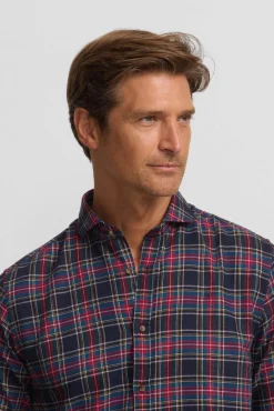 Silbon Camisas-Camisa esportiva xadrez tartan bicolor Azul