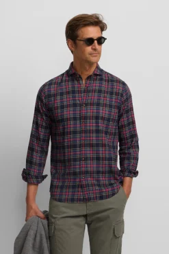 Silbon Camisas-Camisa esportiva xadrez tartan bicolor Azul