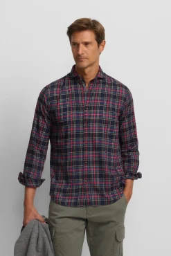 Silbon Camisas-Camisa esportiva xadrez tartan bicolor Azul