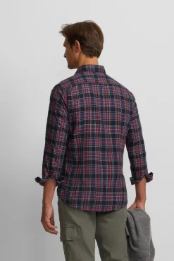 Silbon Camisas-Camisa esportiva xadrez tartan bicolor Azul